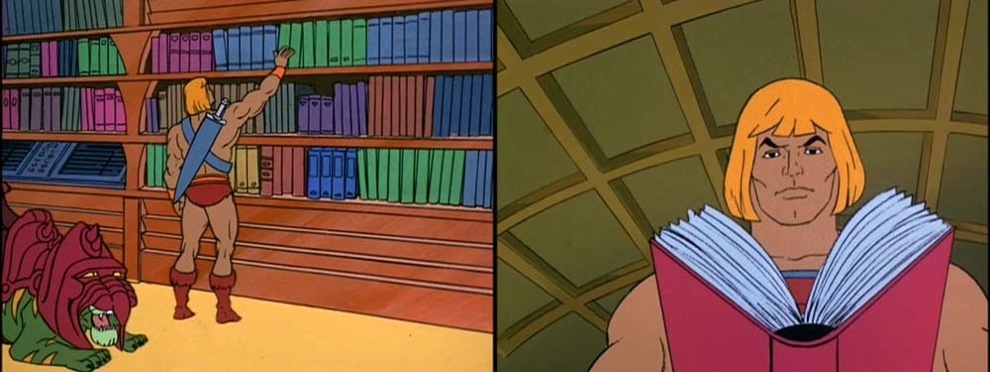 He-Man reads a book